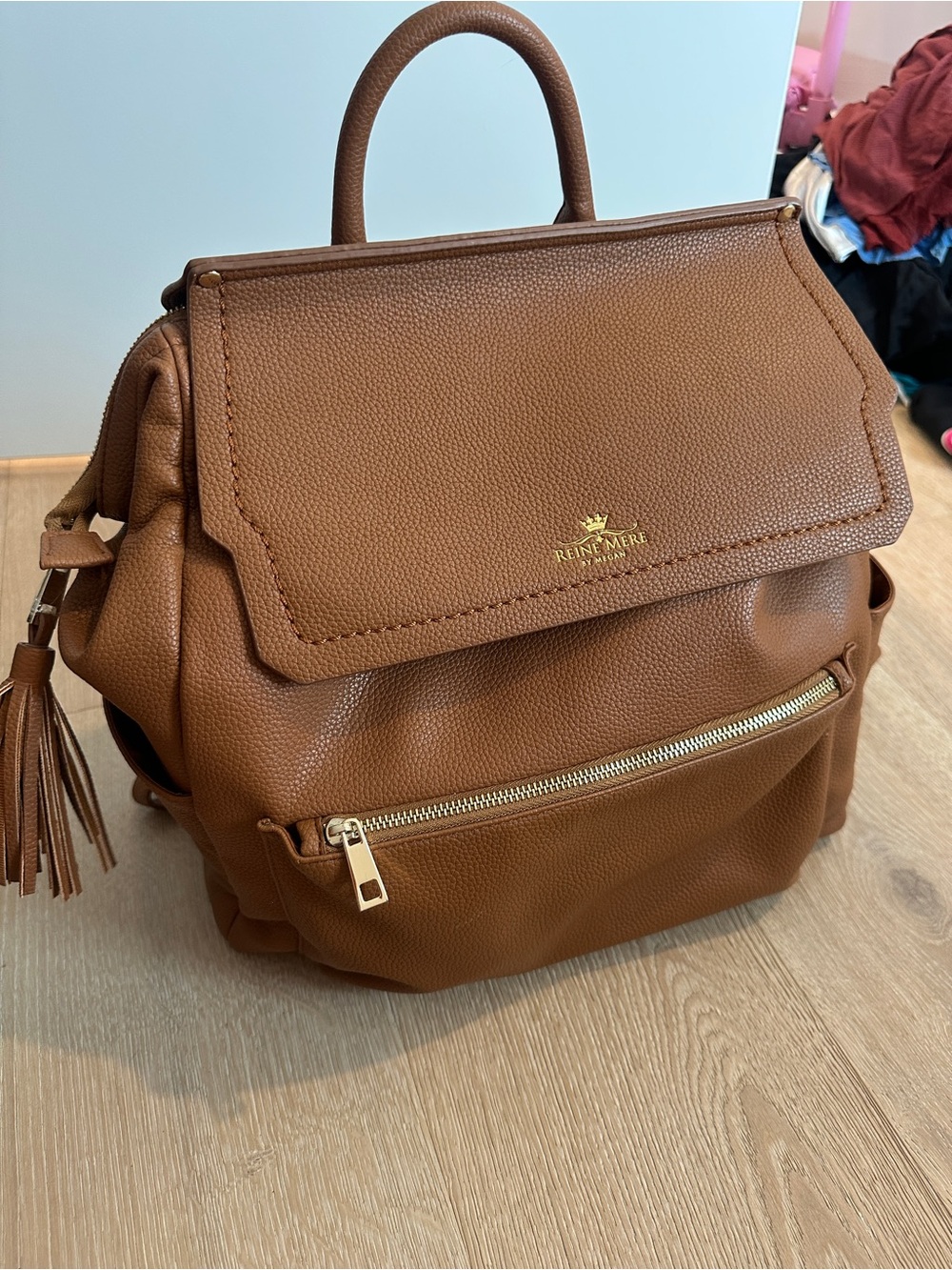 Tan Pebbled Leather Baby Backpack